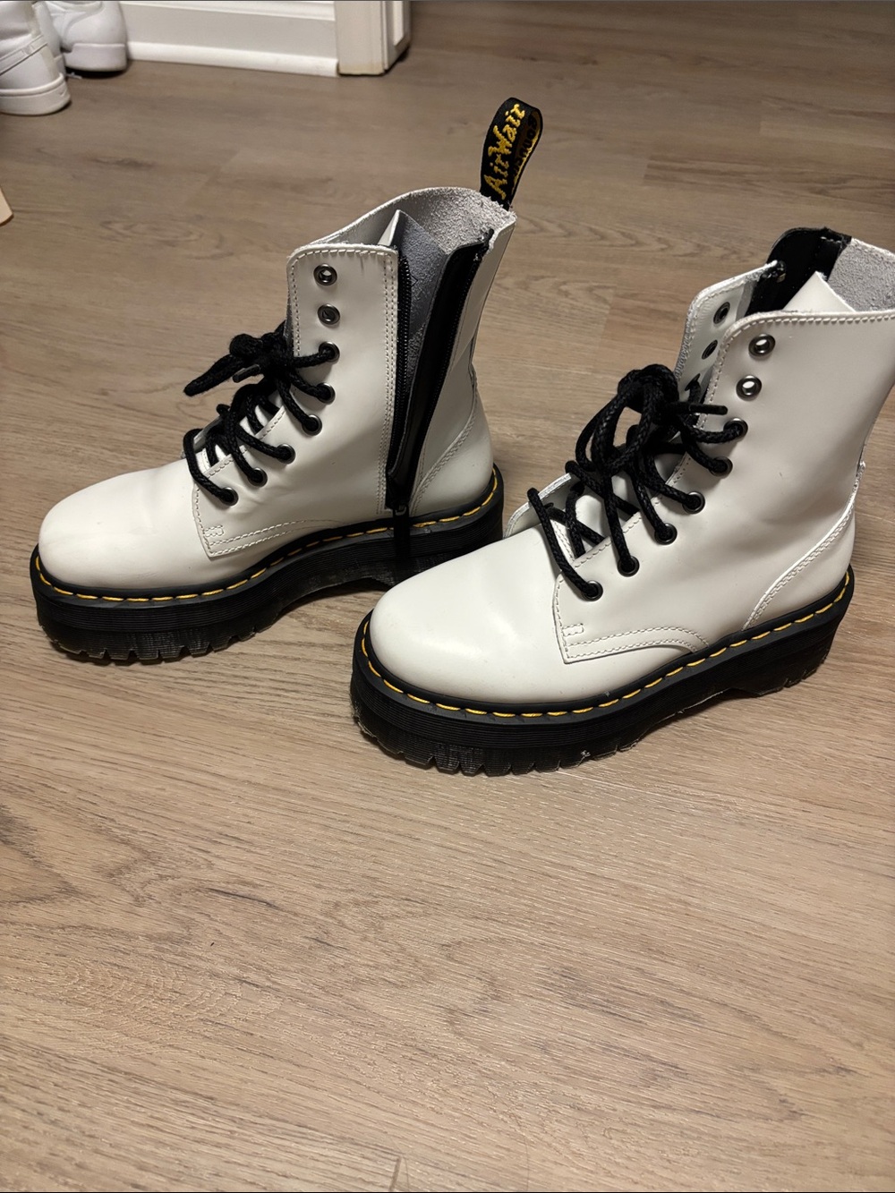 Dr. Martens Jadon White Leather Platform Combat Boots Size 6